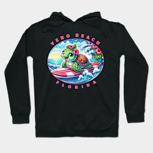 Vero Beach Florida Girls Cute Surfing Sea Turtle Hoodie